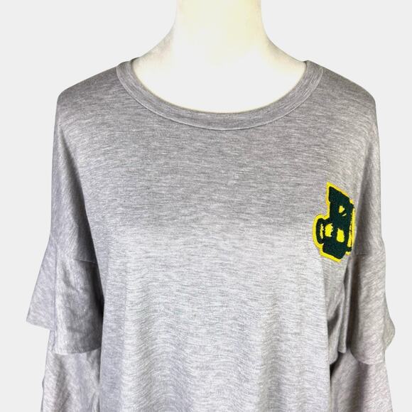 Kickoff Couture Grey Baylor Collegiate Patch Long Tiered Ruffle Sleeve Sweater - Picture 2 of 11